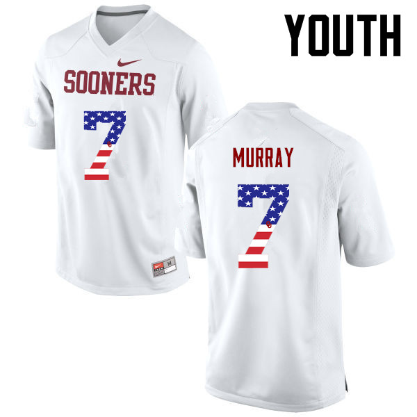 Youth Oklahoma Sooners #7 DeMarco Murray College Football USA Flag Fashion Jerseys-White - Click Image to Close